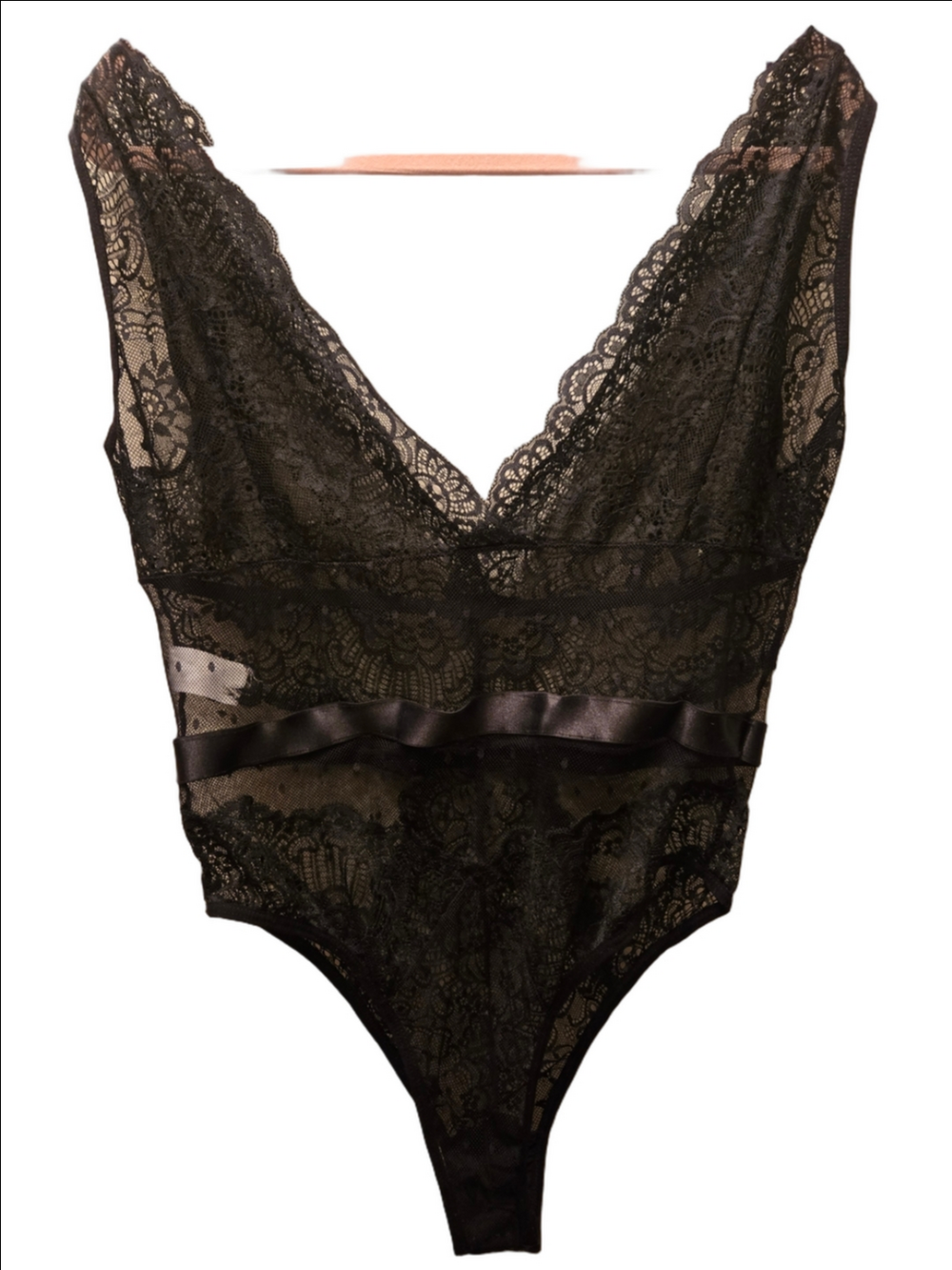 Black Lace Bodysuit Plunge Sheer Mesh Lingerie Stretch Teddy XL